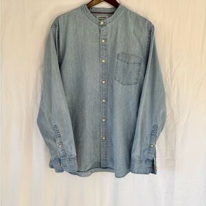 Good Threads Mens Light Wash Denim Band Collar Minimalist Shirt | Size XL |